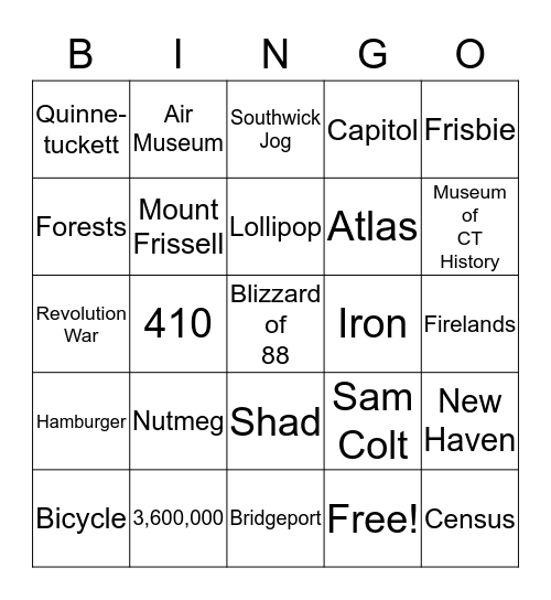 Connecticut Bingo Card