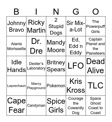 90s Music, Horror Movies and Cartoon Network Bingo Card