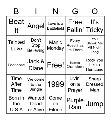 Best of the 80's Bingo Card