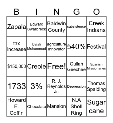 Sapelo Island Bingo Card