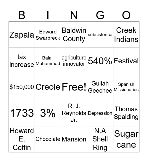 Sapelo Island Bingo Card