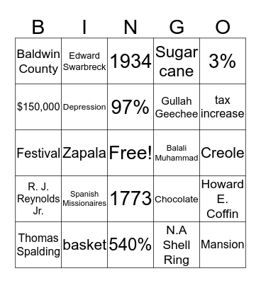 Sapelo Island Bingo Card