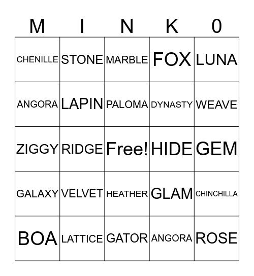 SIMPLY MINKO Bingo Card