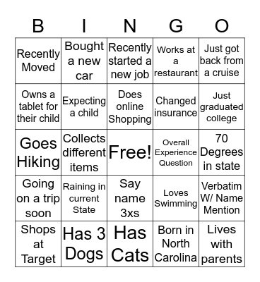Connection Bingo Card