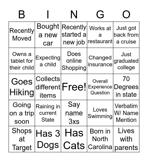 Connection Bingo Card