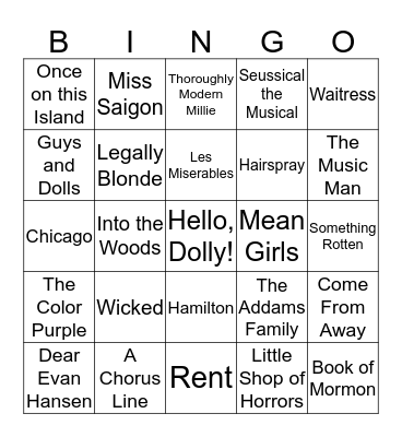 Broadway Musicals Bingo Card