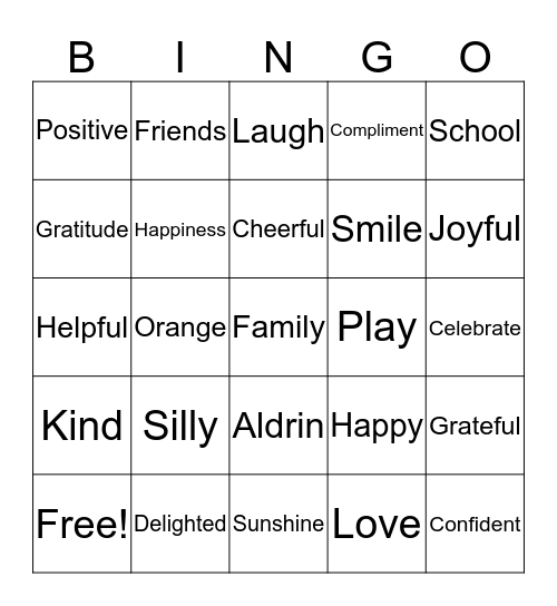 Happiness Bingo Card