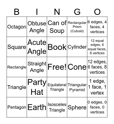 Geometry Bingo Card