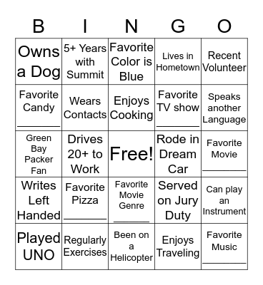 Get to Know Your Team! Bingo Card