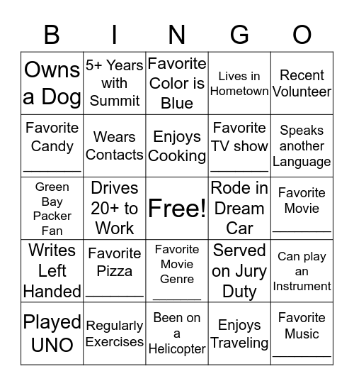 Get to Know Your Team! Bingo Card