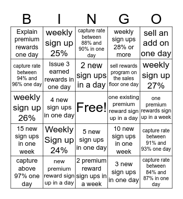 Rewards Bingo Card