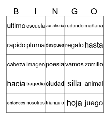 6th Six Weeks Bingo Card