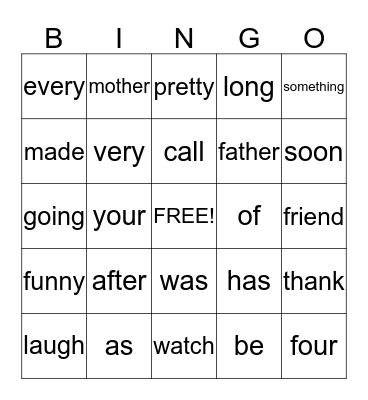 Unit 4 Words- Zachary Bingo Card