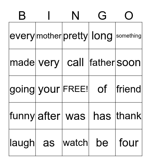 Unit 4 Words- Zachary Bingo Card
