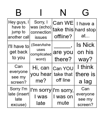 Conference Call Bingo Card