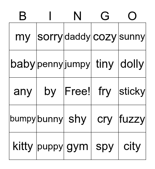 Y as a Vowel Bingo Card
