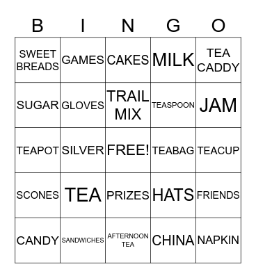 Afternoon Tea Bingo Card