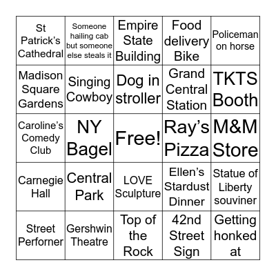 New York City Bingo Card