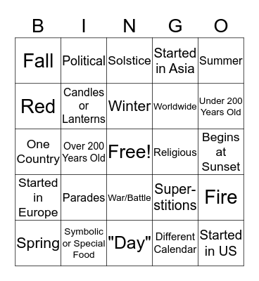 Holiday Bingo Card