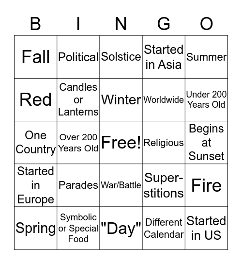 Holiday Bingo Card