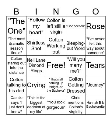 Bachelor Bingo  Bingo Card