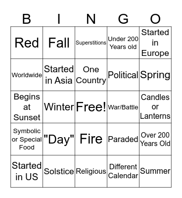 Holiday Bingo Card