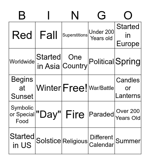Holiday Bingo Card