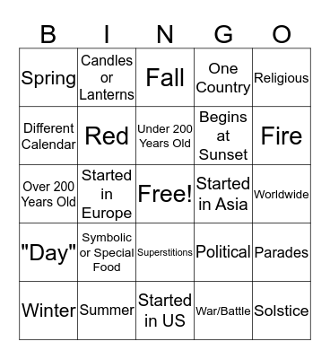 Holiday Bingo Card