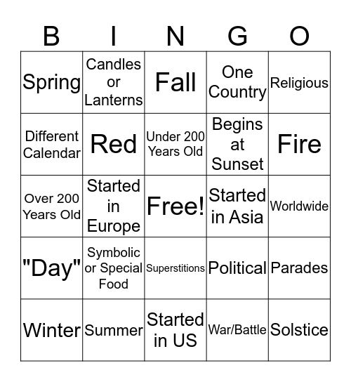 Holiday Bingo Card