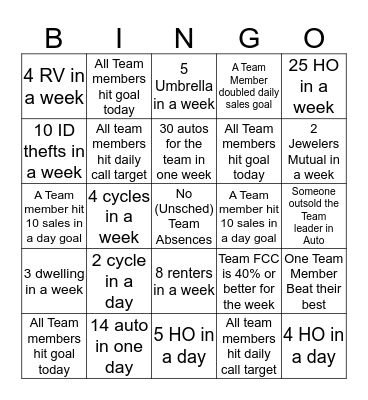 Team Bingo Card