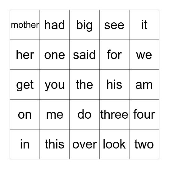 Popcorn Word BINGO Card