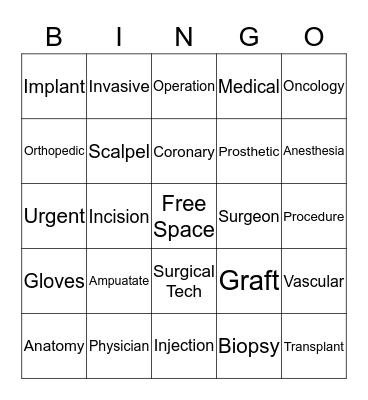 Surgery Bingo  Bingo Card
