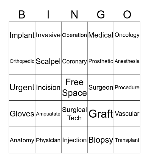 Surgery Bingo  Bingo Card