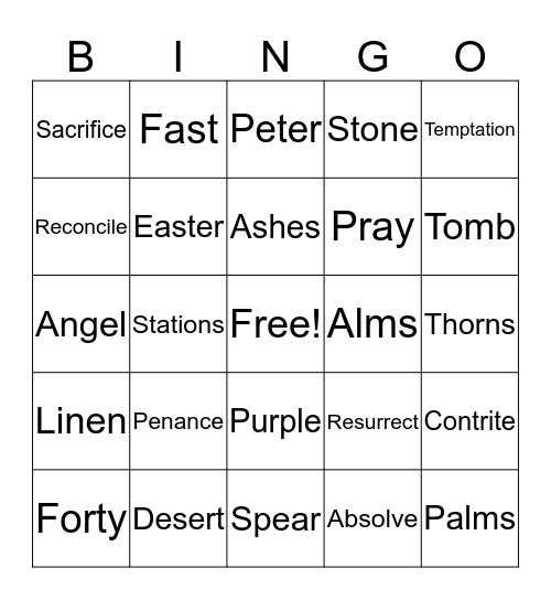 LENT Bingo Card