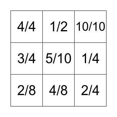 Fraction Bingo Card