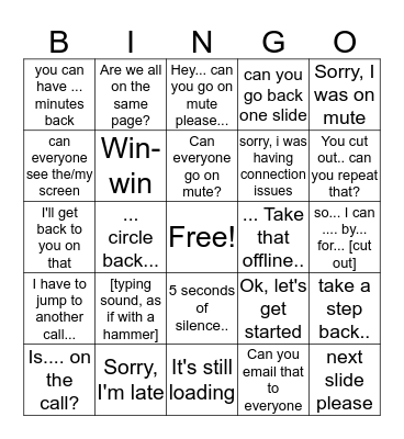 Conference Call/Meeting Bingo Card