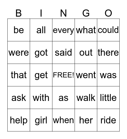 Sight  Words Bingo Card