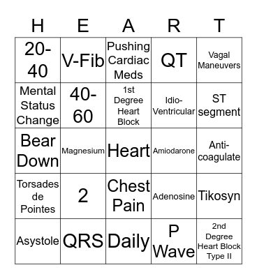 EKG Bingo Card