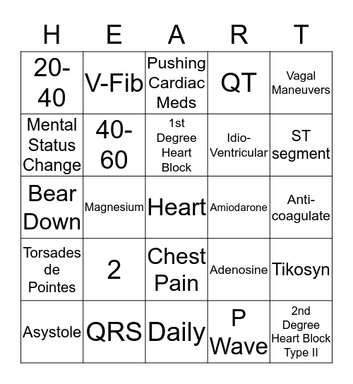 EKG Bingo Card