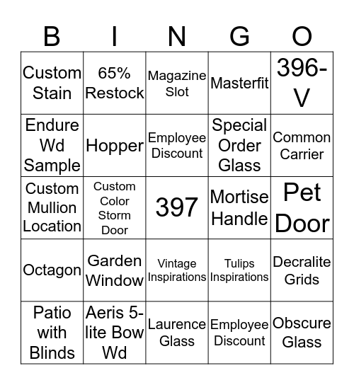 ProVia Bingo Card