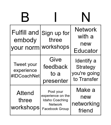Idaho Coaching Network Spring Conference  Bingo Card