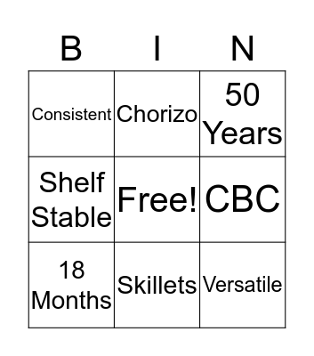 Chef-mate Chorizo Bingo Card