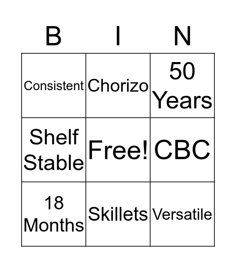 Chef-mate Chorizo Bingo Card