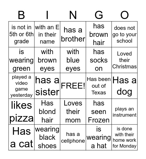 friend finder  Bingo Card
