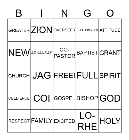 GREATER NEW ZION-FAMILY NIGHT Bingo Card