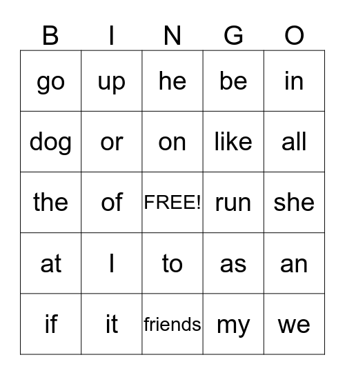 Word Bingo Card