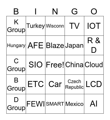 Foxconn Bingo Card