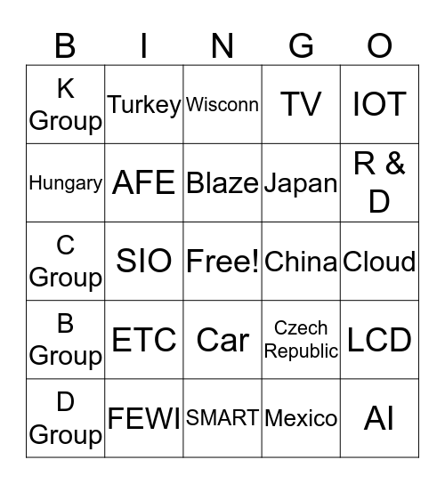 Foxconn Bingo Card