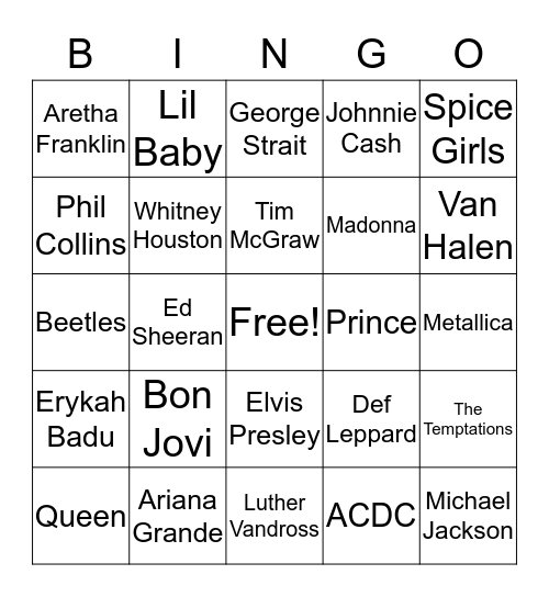 Musical Matchup!  Bingo Card