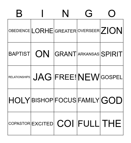 GREATER NEW ZION FAMILY NIGHT Bingo Card